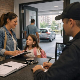 portería de edificio con control de acceso y vigilancia en conjunto residencial