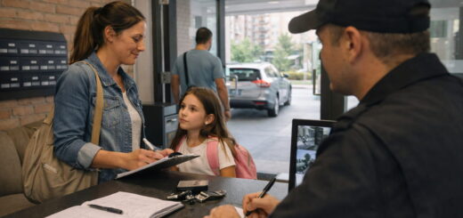 portería de edificio con control de acceso y vigilancia en conjunto residencial