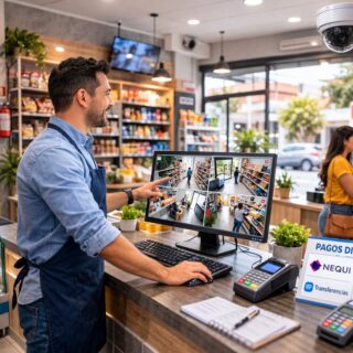 seguridad en negocios pequeños con cámaras de vigilancia y pagos digitales