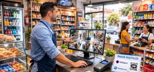 seguridad en negocios pequeños con cámaras de vigilancia y pagos digitales
