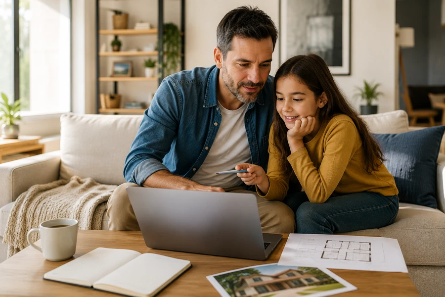 familia revisando opciones de vivienda casa apartamento o conjunto en Colombia